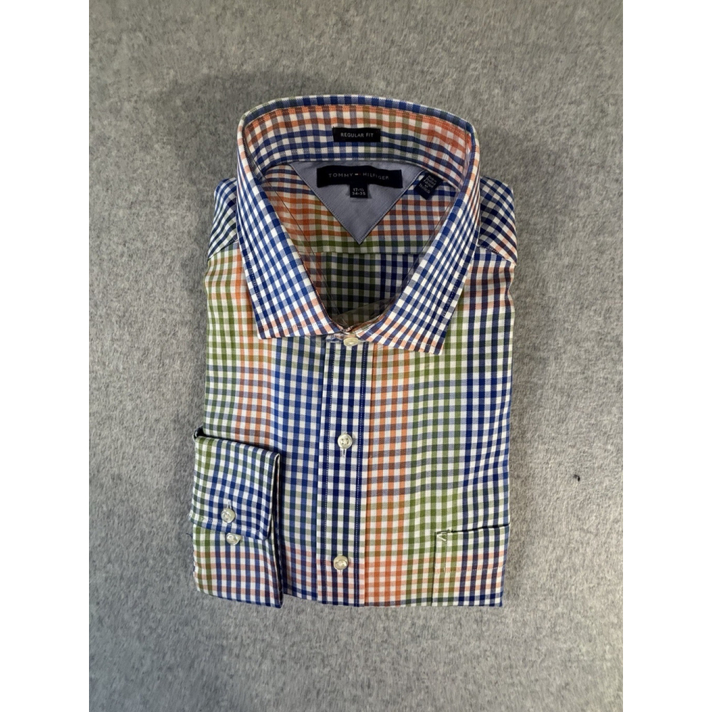 Tommy Hilfiger Mens 17.5 34/35 Regular Fit Multi Check Dress Shirt NWT